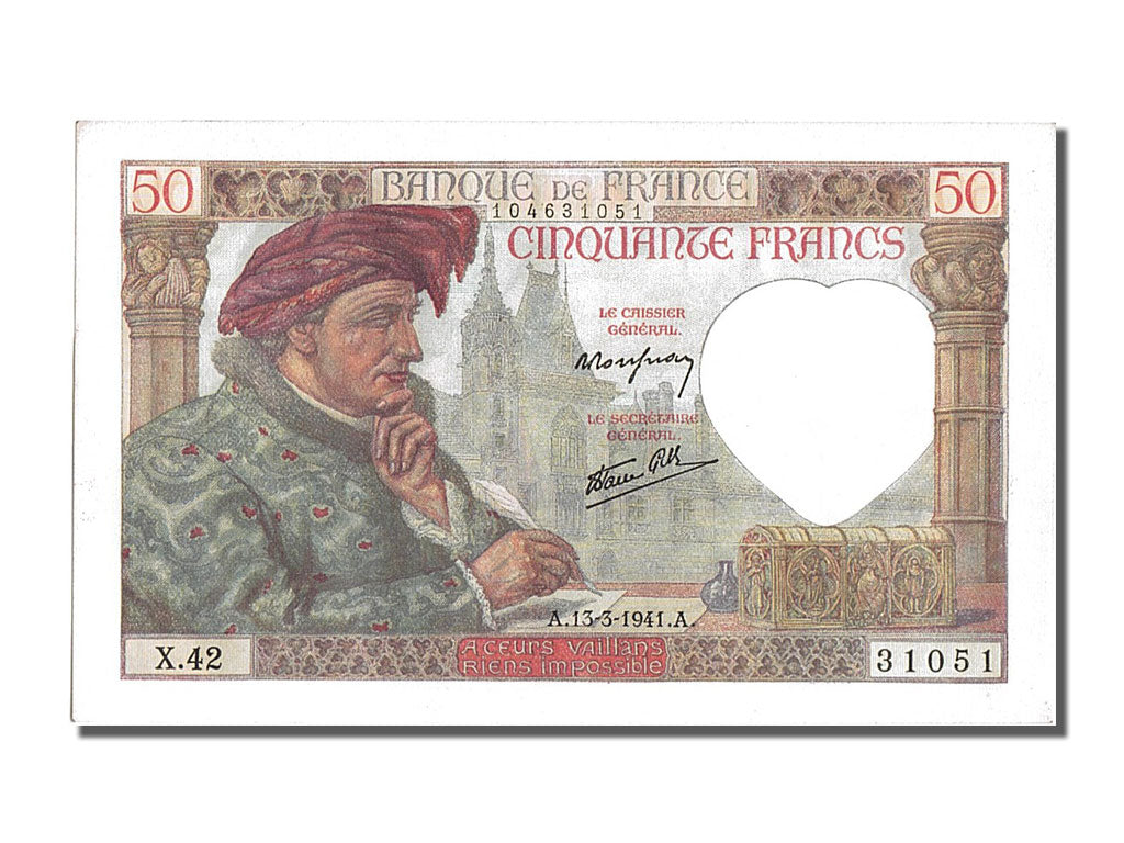 Geldschein, Frankreich, 50 Francs, 50 F 1940-1942 ''Jacques Coeur'', 1941