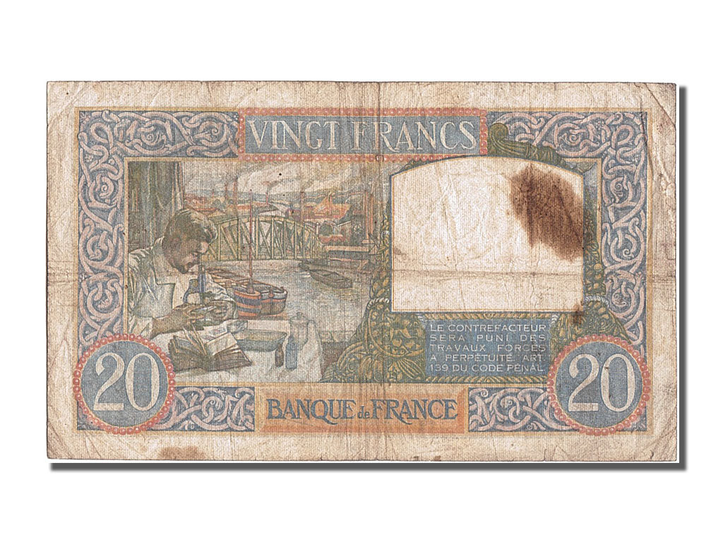Banconote, Francia, 20 Francs, 20 F 1939-1942 ''Science et Travail'', 1940