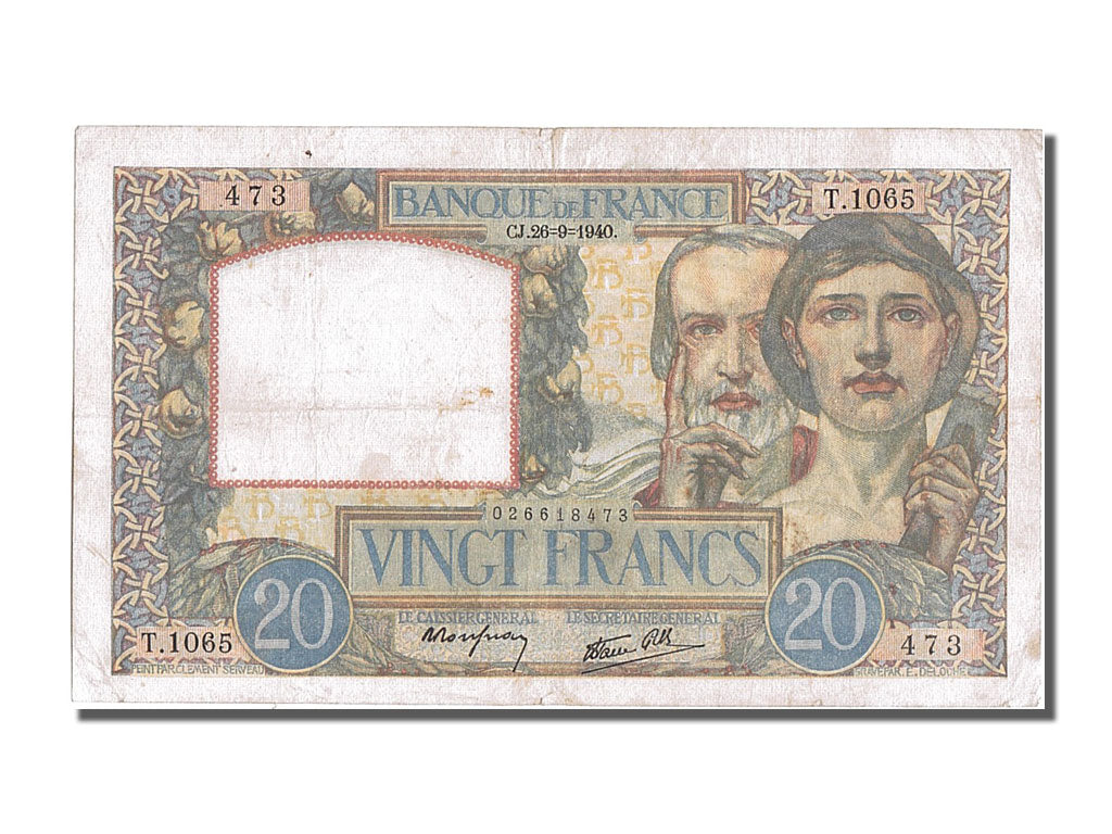 Banconote, Francia, 20 Francs, 20 F 1939-1942 ''Science et Travail'', 1940