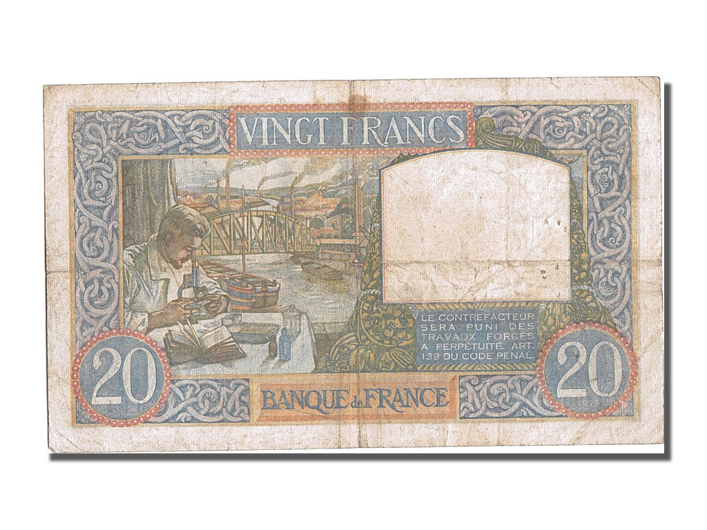 Billete, Francia, 20 Francs, 20 F 1939-1942 ''Science et Travail'', 1940
