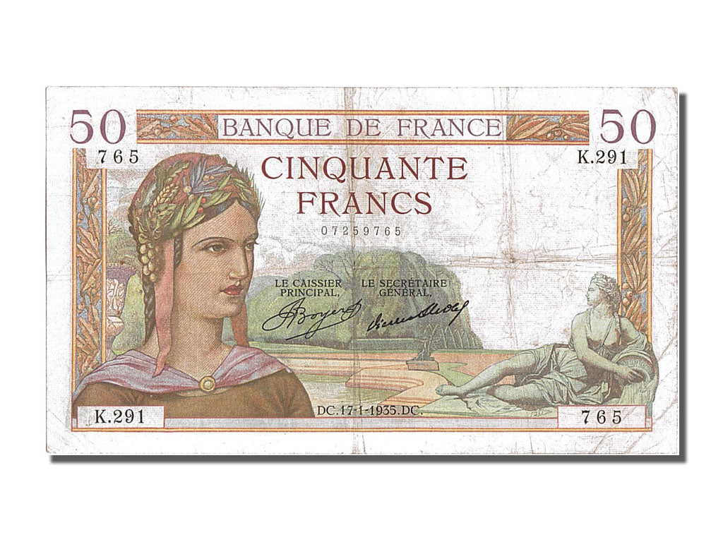 Banknot, Francja, 50 Francs, Cérès, 1935, 1935-01-17, VF(30-35), Fayette:17.3