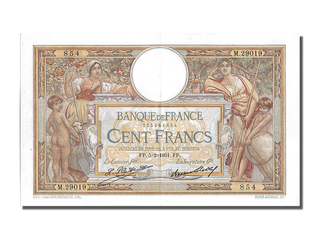 Banknote, France, 100 Francs, 100 F 1908-1939 ''Luc Olivier Merson'', 1931