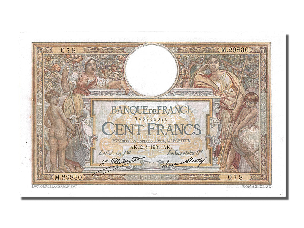 Billet, France, 100 Francs, 100 F 1908-1939 ''Luc Olivier Merson'', 1931