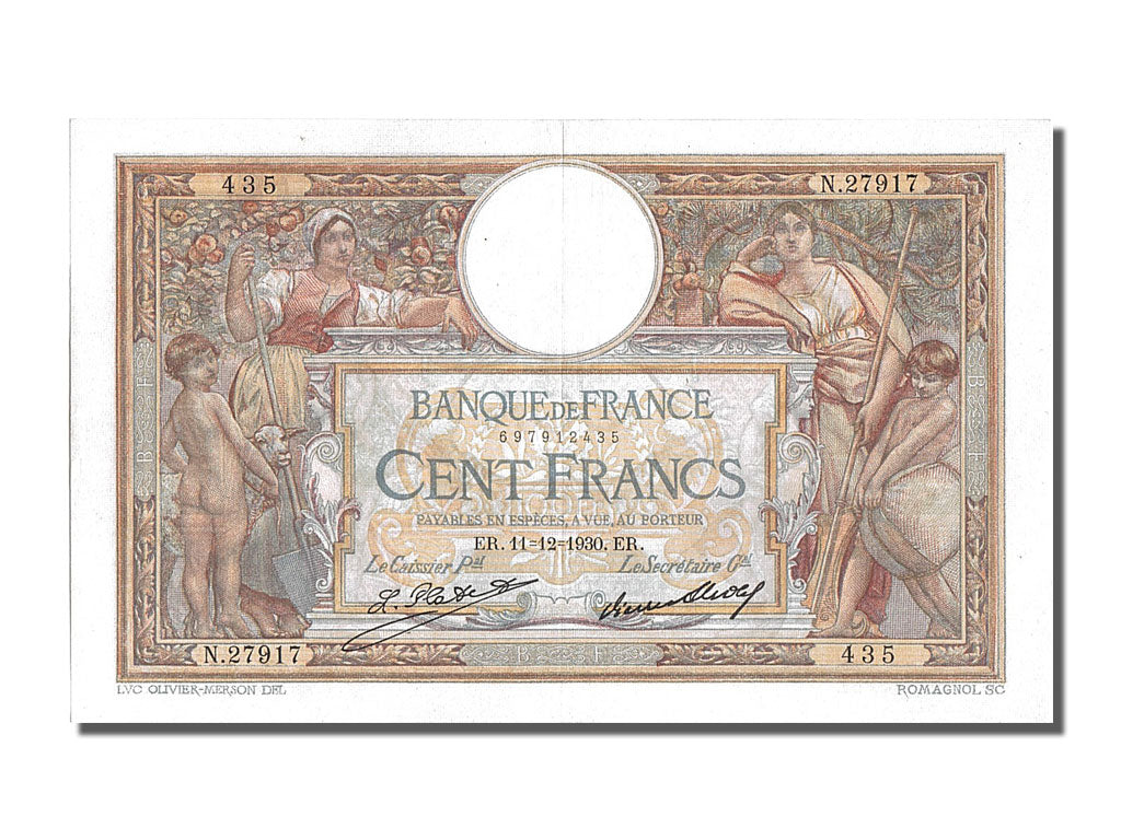 Banknote, France, 100 Francs, 100 F 1908-1939 ''Luc Olivier Merson'', 1930