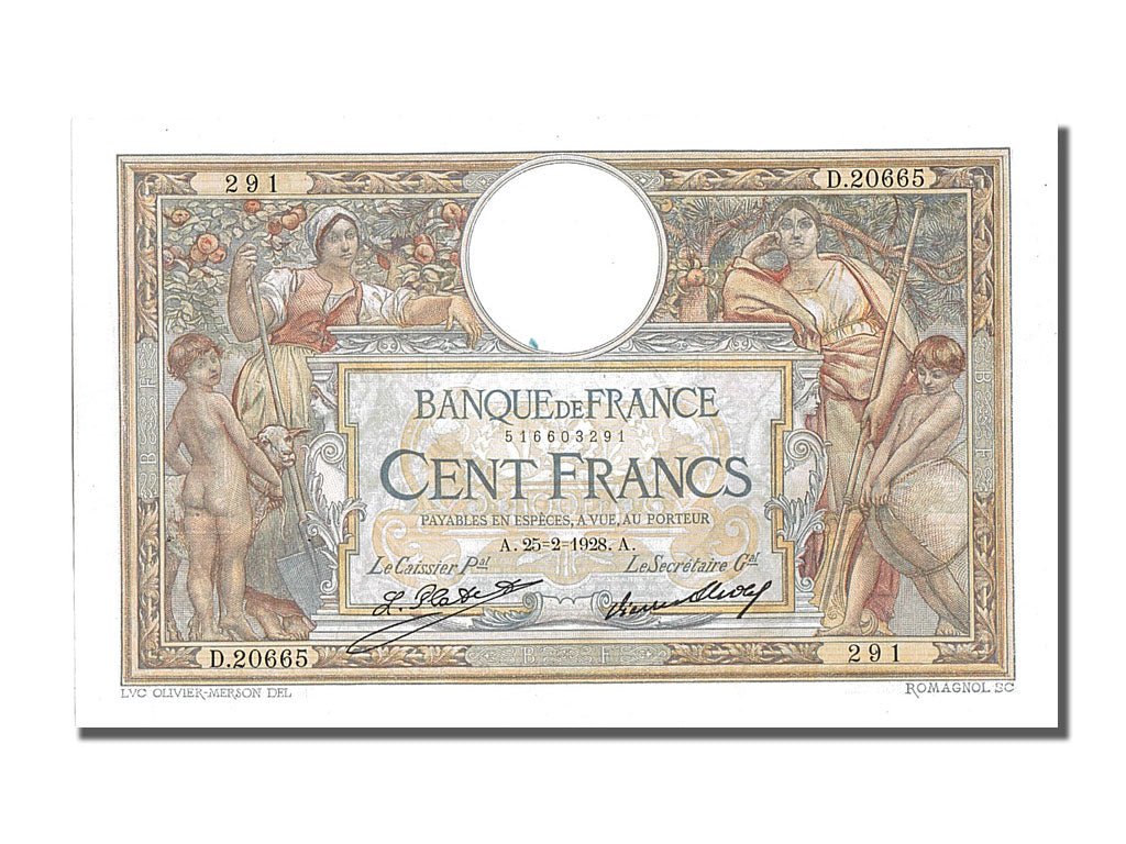 Banknot, Francja, 100 Francs, Luc Olivier Merson, 1928, UNC(60-62)