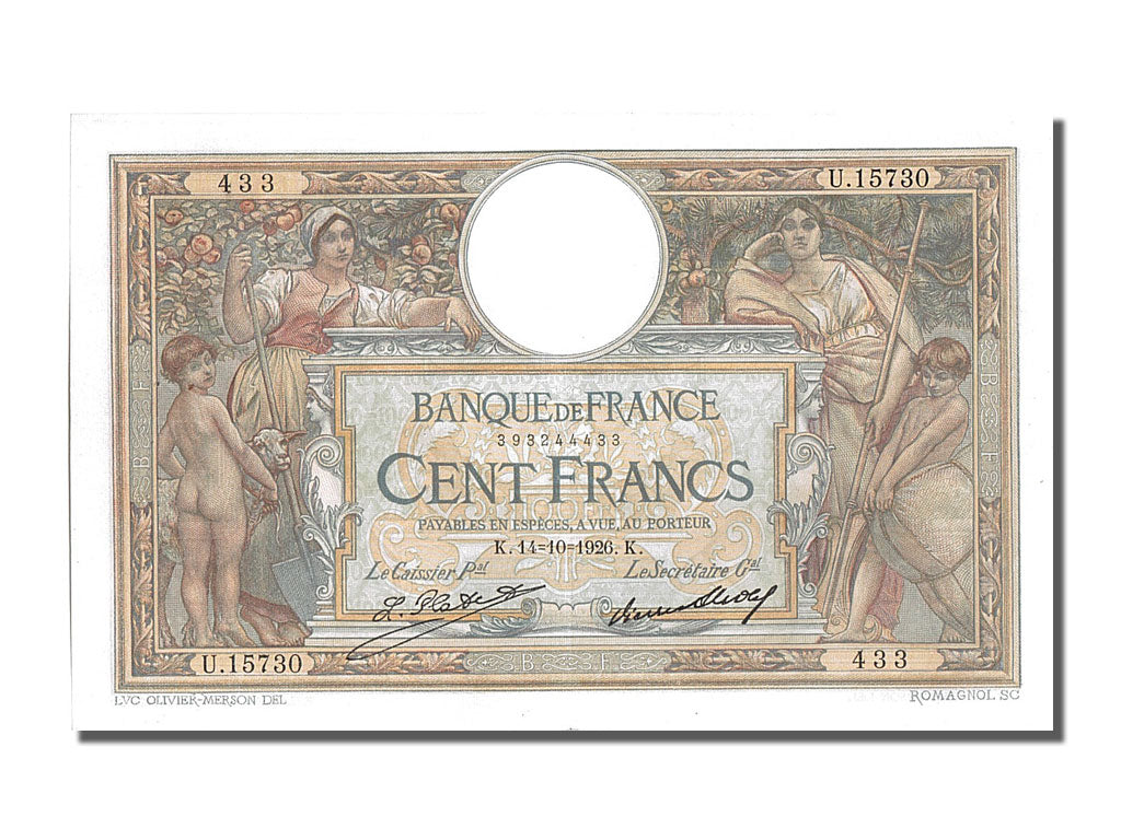 Billet, France, 100 Francs, 100 F 1908-1939 ''Luc Olivier Merson'', 1926