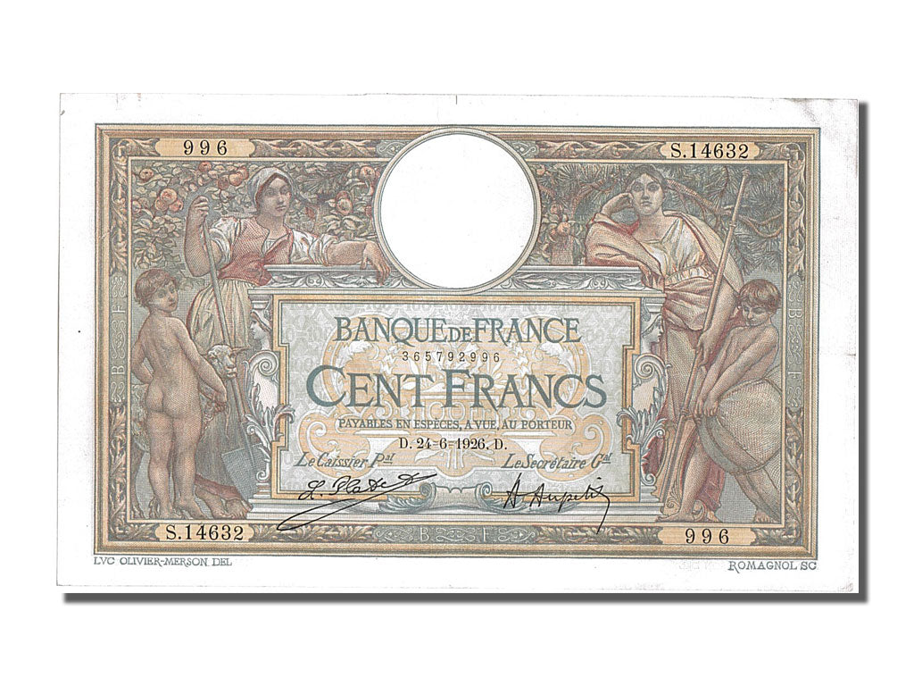 Banknote, France, 100 Francs, 100 F 1908-1939 ''Luc Olivier Merson'', 1926