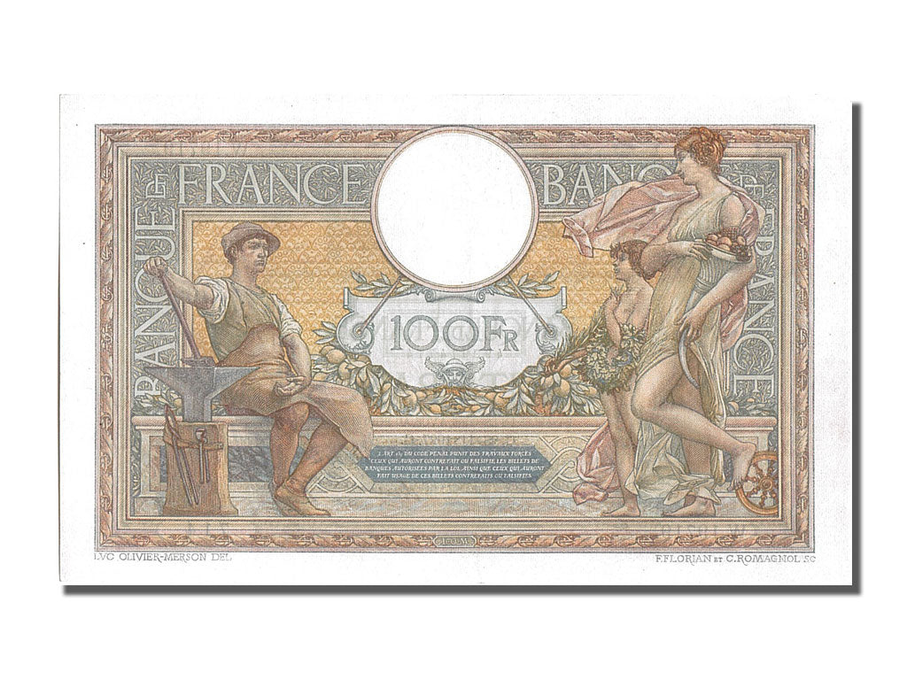 Biljet, Frankrijk, 100 Francs, 100 F 1908-1939 ''Luc Olivier Merson'', 1927