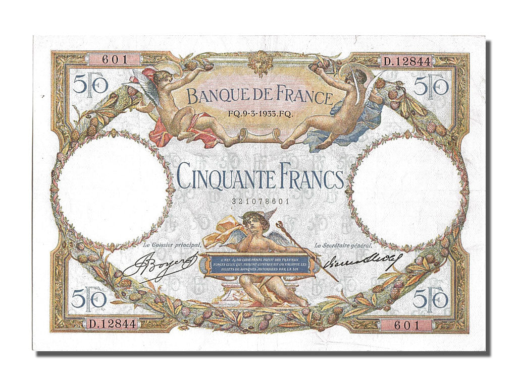 Banconote, Francia, 50 Francs, 50 F 1927-1934 ''Luc Olivier Merson'', 1933