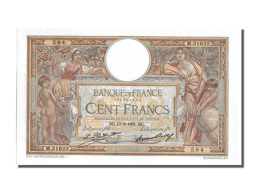 Banknote, France, 100 Francs, 100 F 1908-1939 ''Luc Olivier Merson'', 1931