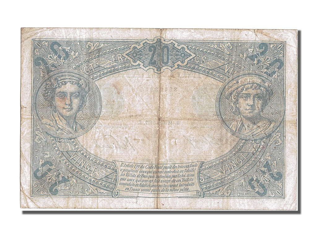 Banknote, France, 20 Francs, 20 F 1905-1913 ''Bleu'', 1912, 1912-03-16