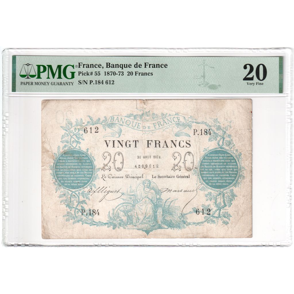 France, 20 Francs, ...-1889 Circulated during XIXth, 1871-08-31, P.184