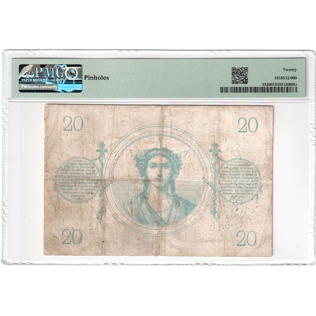 France, 20 Francs, ...-1889 Circulated during XIXth, 1871-08-31, P.184