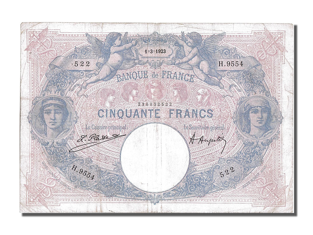 Banknot, Francja, 50 Francs, Bleu et Rose, 1923, EF(40-45), Fayette:14.36