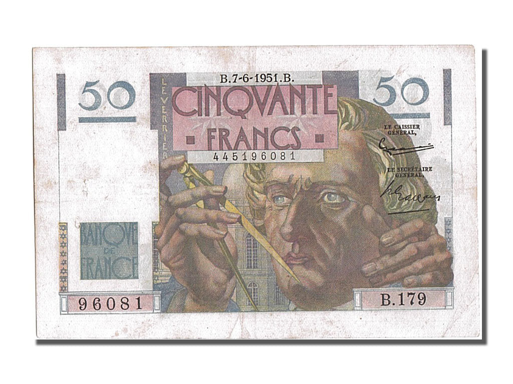 Banknot, Francja, 50 Francs, Le Verrier, 1951, 1951-06-07, EF(40-45)