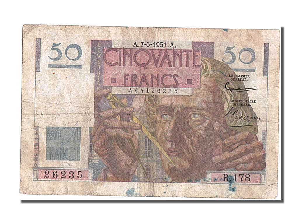 Banknote, France, 50 Francs, 50 F 1946-1951 ''Le Verrier'', 1951, 1951-06-07