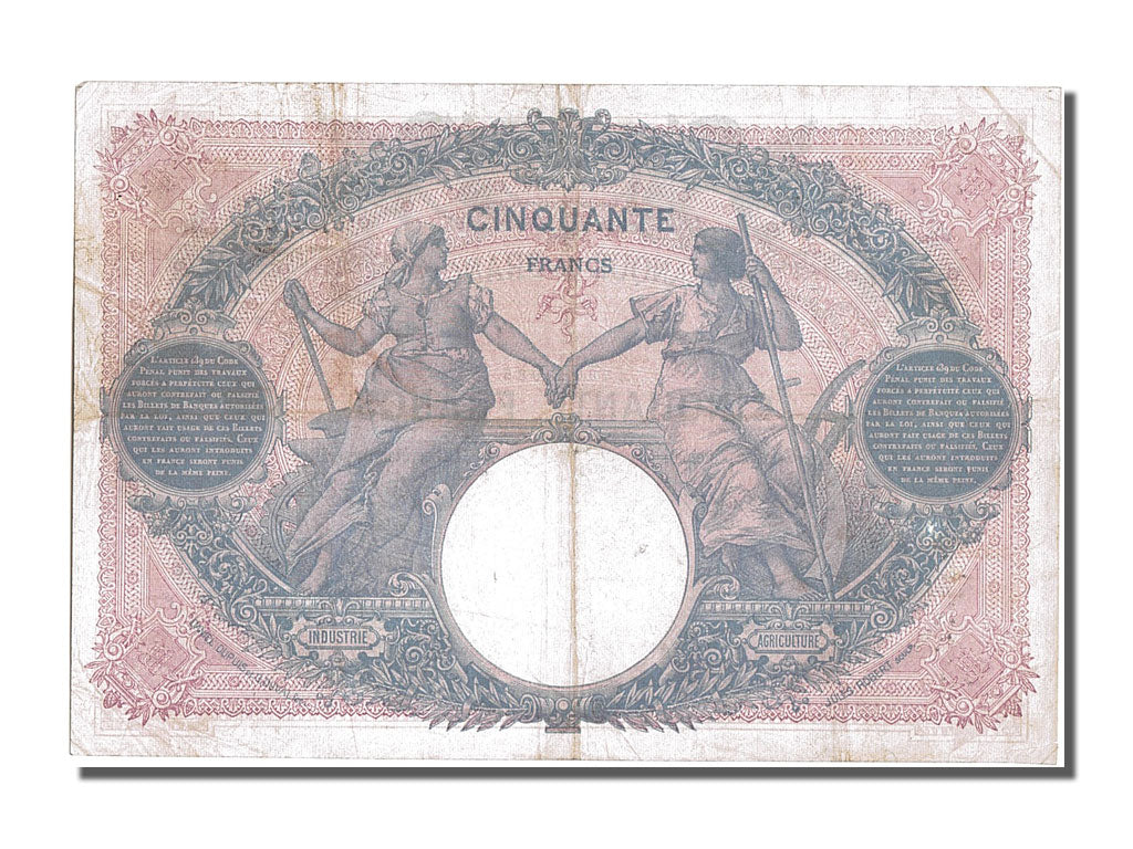 Banconote, Francia, 50 Francs, 50 F 1889-1927 ''Bleu et Rose'', 1916