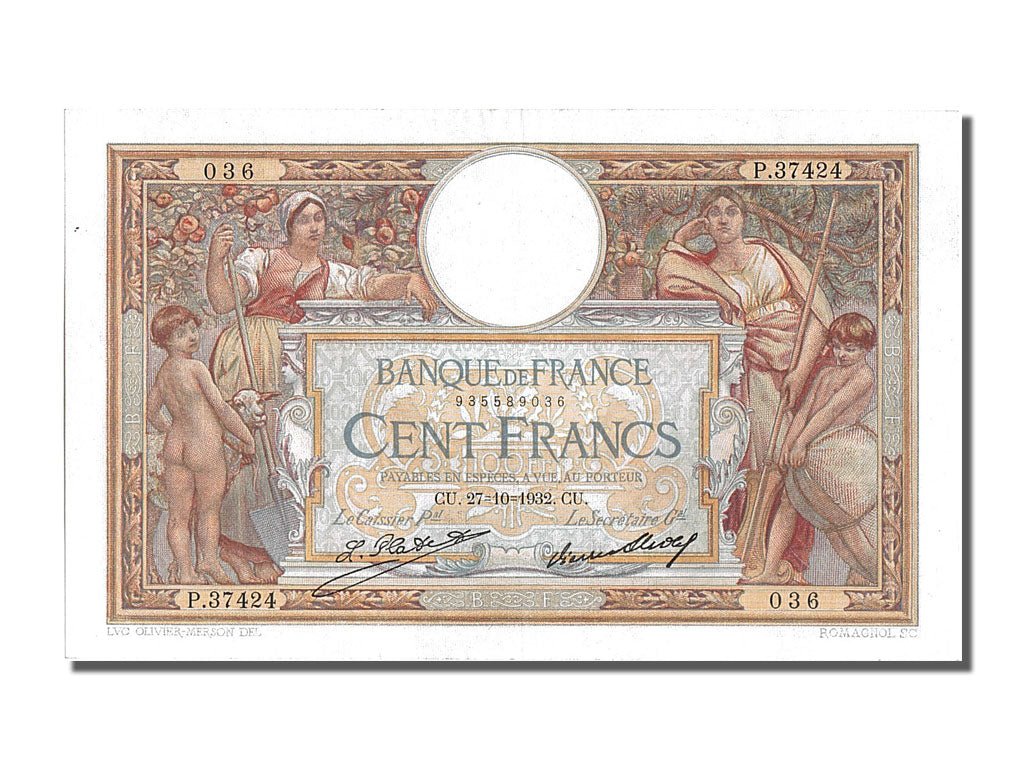 Banknote, France, 100 Francs, 100 F 1908-1939 ''Luc Olivier Merson'', 1932