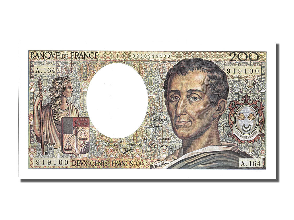 Banknote, France, 200 Francs, 200 F 1981-1994 ''Montesquieu'', 1994, UNC(65-70)