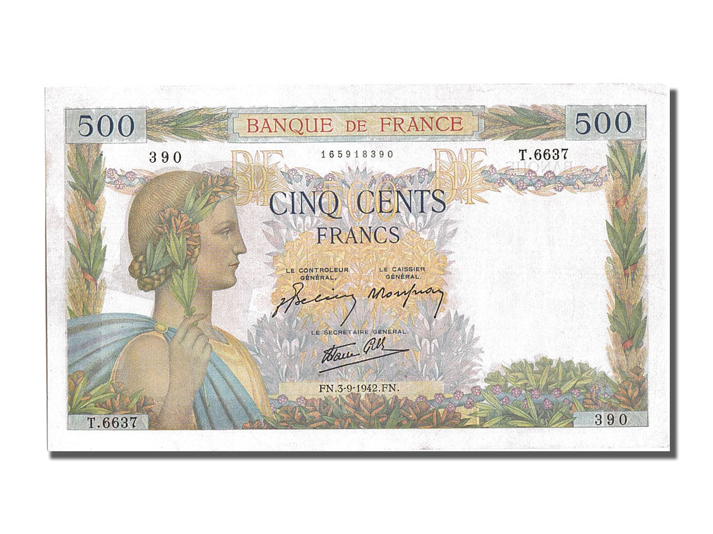Billet, France, 500 Francs, 500 F 1940-1944 ''La Paix'', 1942, 1942-09-09, SUP+