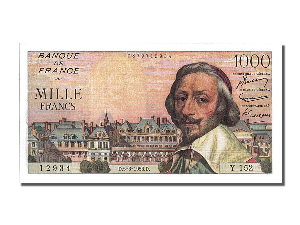 Billete, Francia, 1000 Francs, 1 000 F 1953-1957 ''Richelieu'', 1955