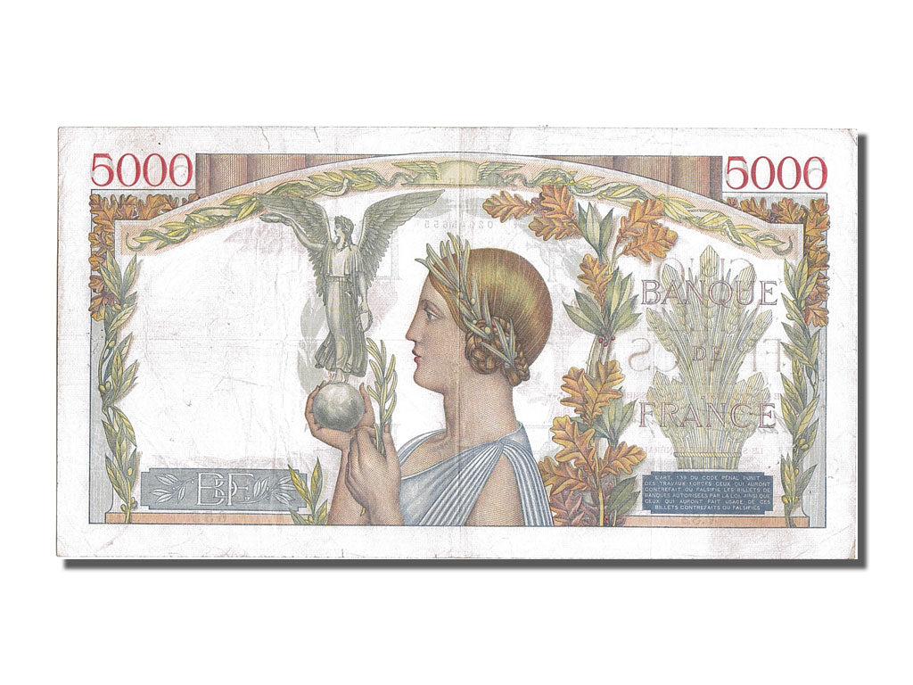 Geldschein, Frankreich, 5000 Francs, 5 000 F 1934-1944 ''Victoire'', 1938