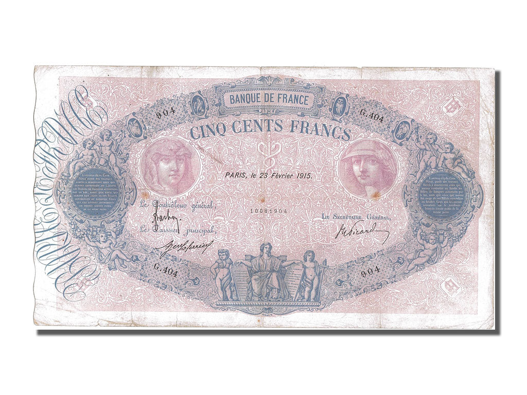 Banknote, France, 500 Francs, 100 F 1888-1909 ''Bleu et Rose'', 1915
