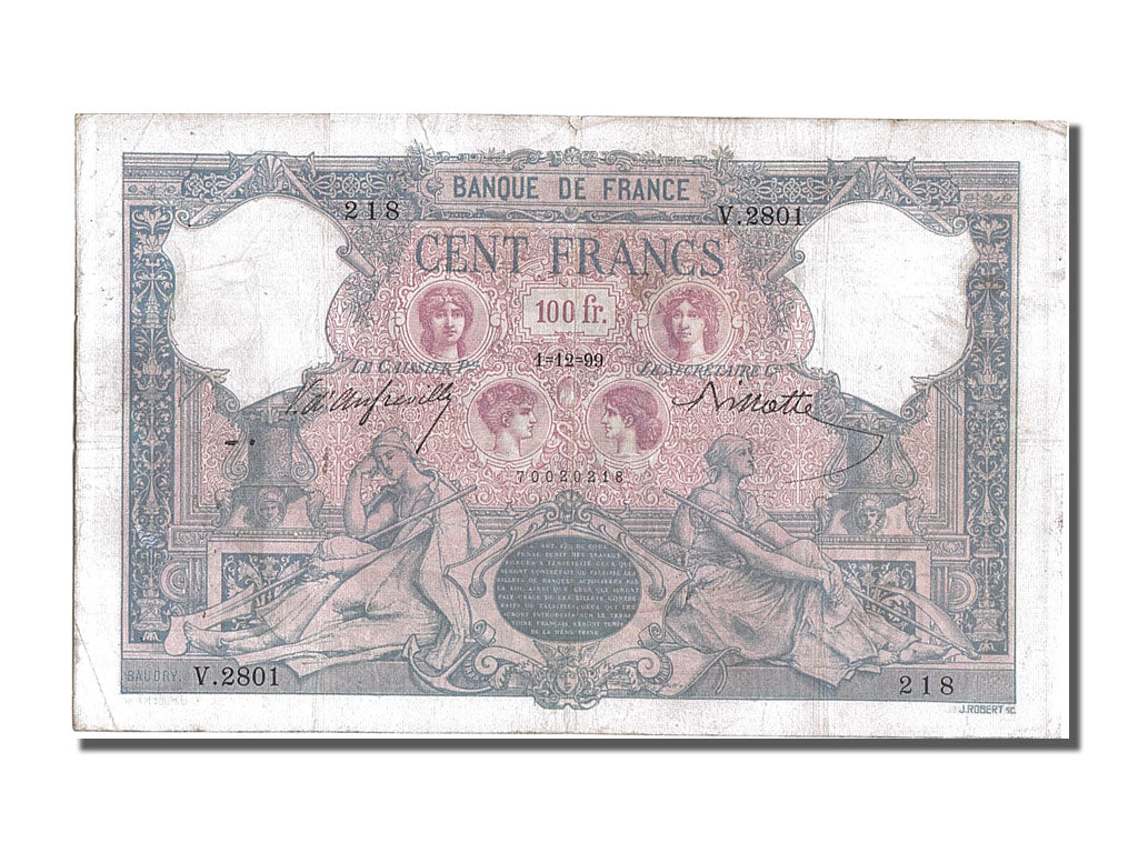 Geldschein, Frankreich, 100 Francs, 100 F 1888-1909 ''Bleu et Rose'', 1899