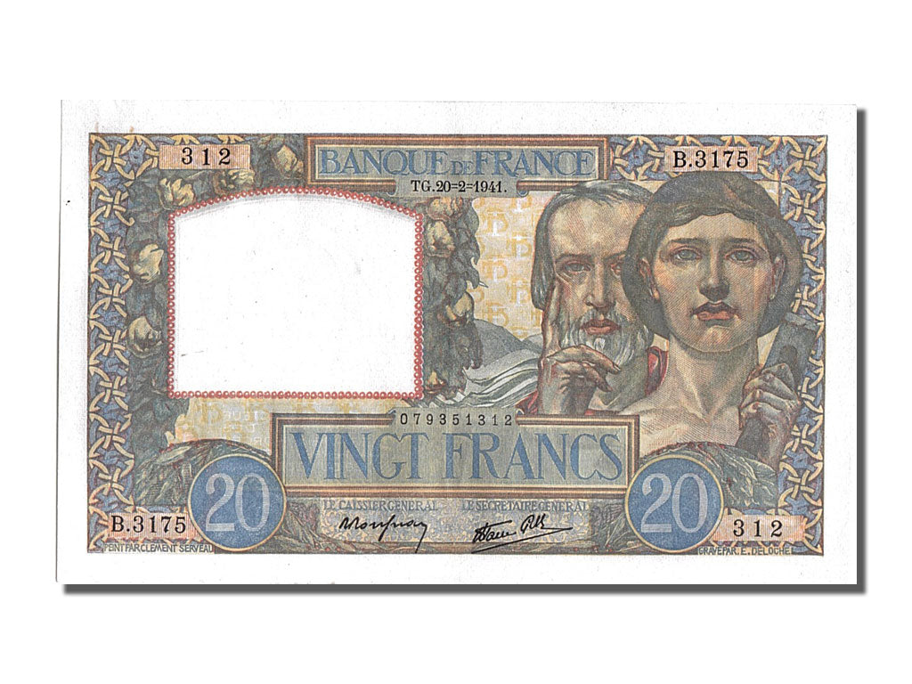 Banconote, Francia, 20 Francs, 20 F 1939-1942 ''Science et Travail'', 1941