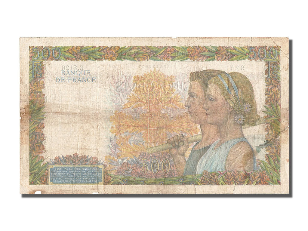 Banknote, France, 500 Francs, 500 F 1940-1944 ''La Paix'', 1944, 1944-05-17