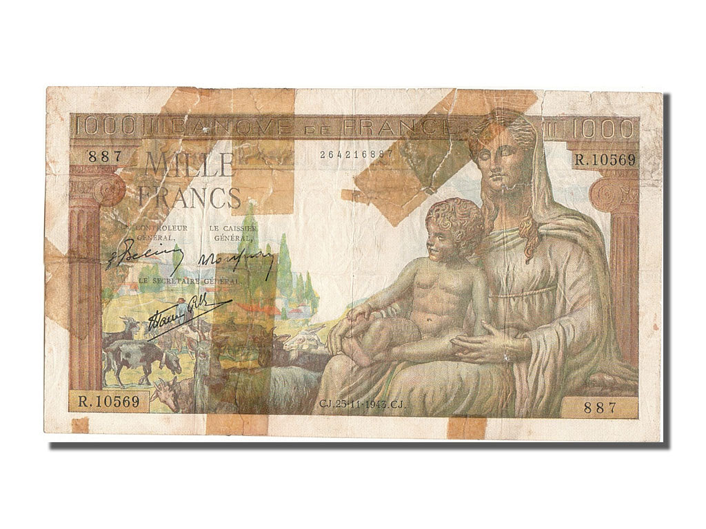 Banknote, France, 1000 Francs, 1 000 F 1942-1943 ''Déesse Déméter'', 1943