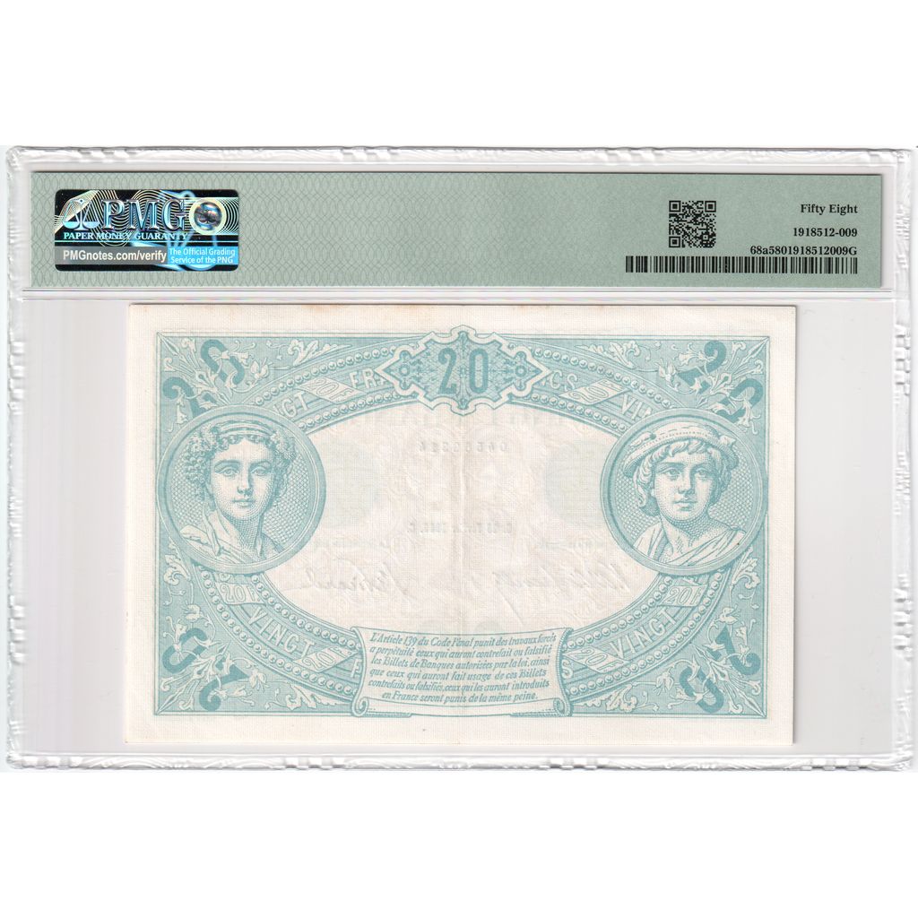 Frankreich, 20 Francs, Bleu, 1906-02-23, N.183, AU 58, PMG