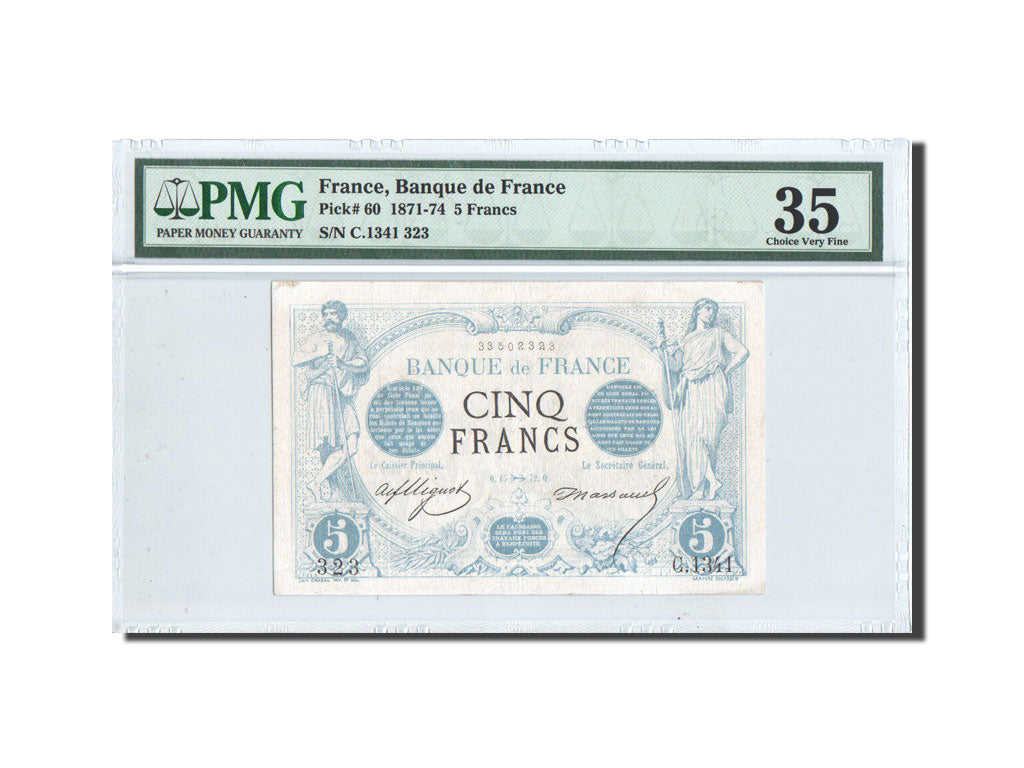 Francia, 5 Francs, Noir, 1872-11-15, C.1341, VF 35, PMG, Ch VF35