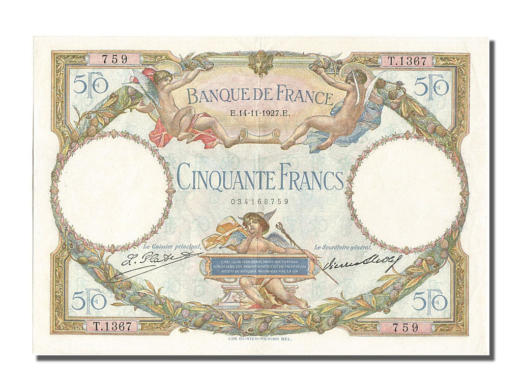 Banconote, Francia, 50 Francs, 50 F 1927-1934 ''Luc Olivier Merson'', 1927
