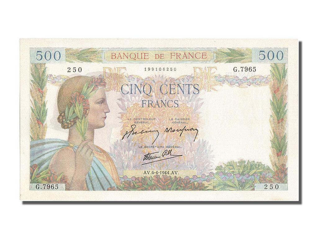 Banconote, Francia, 500 Francs, 500 F 1940-1944 ''La Paix'', 1944, 1944-04-06