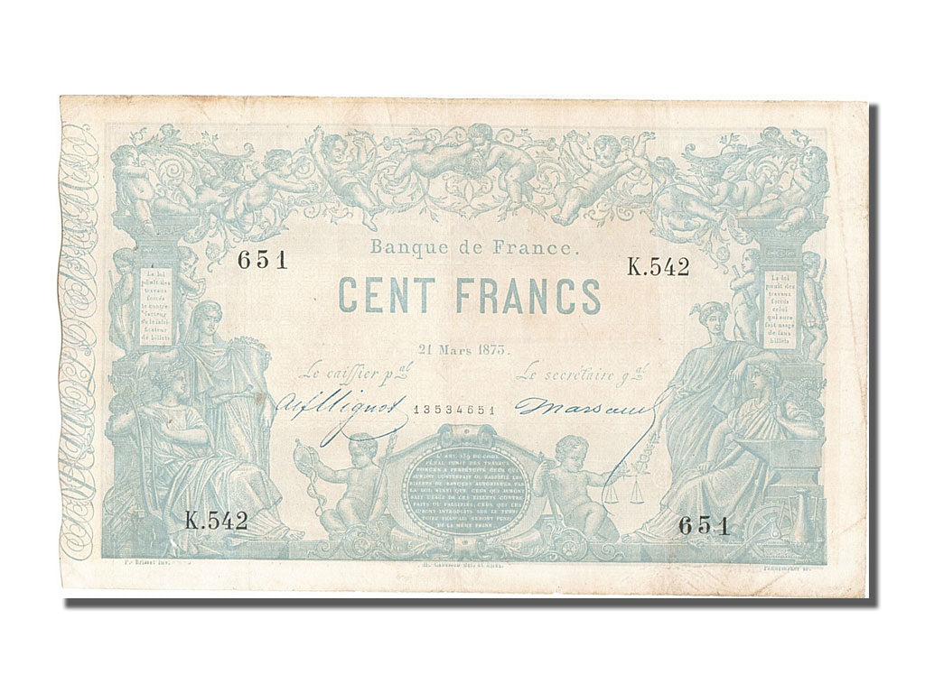 Frankrijk, 100 Francs, ...-1889 Circulated during XIXth, 1873-03-21, K.542, VF