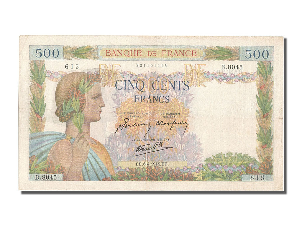 Banknote, France, 500 Francs, 500 F 1940-1944 ''La Paix'', 1944, 1944-04-06