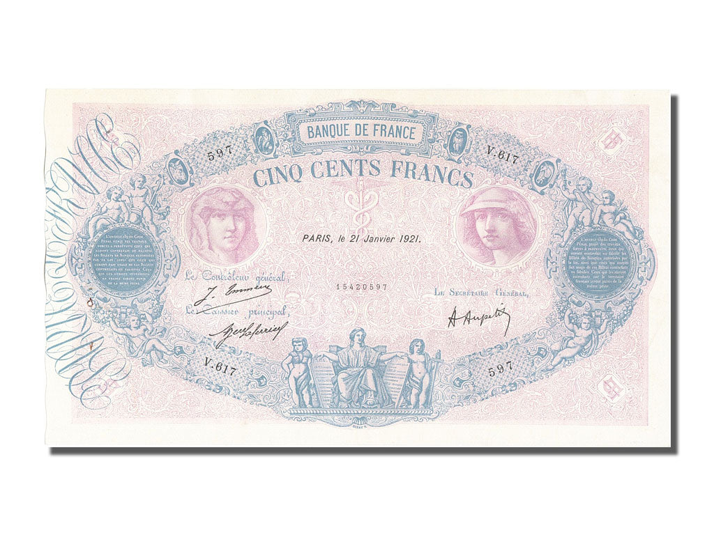 Banconote, Francia, 500 Francs, 500 F 1888-1940 ''Bleu et Rose'', 1921
