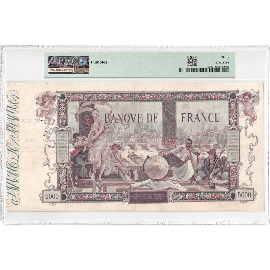 France, 5000 Francs, Flameng, 1918-01-12, W.10, VF 30, PMG