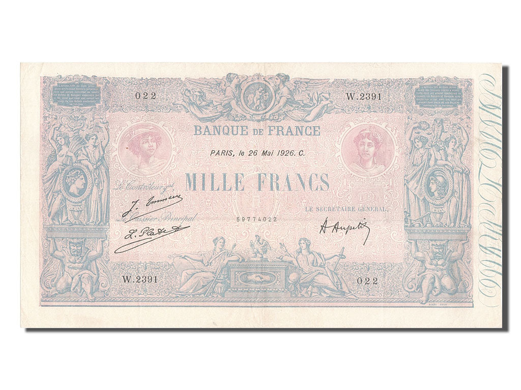 Biljet, Frankrijk, 1000 Francs, 1 000 F 1889-1926 ''Bleu et Rose'', 1926