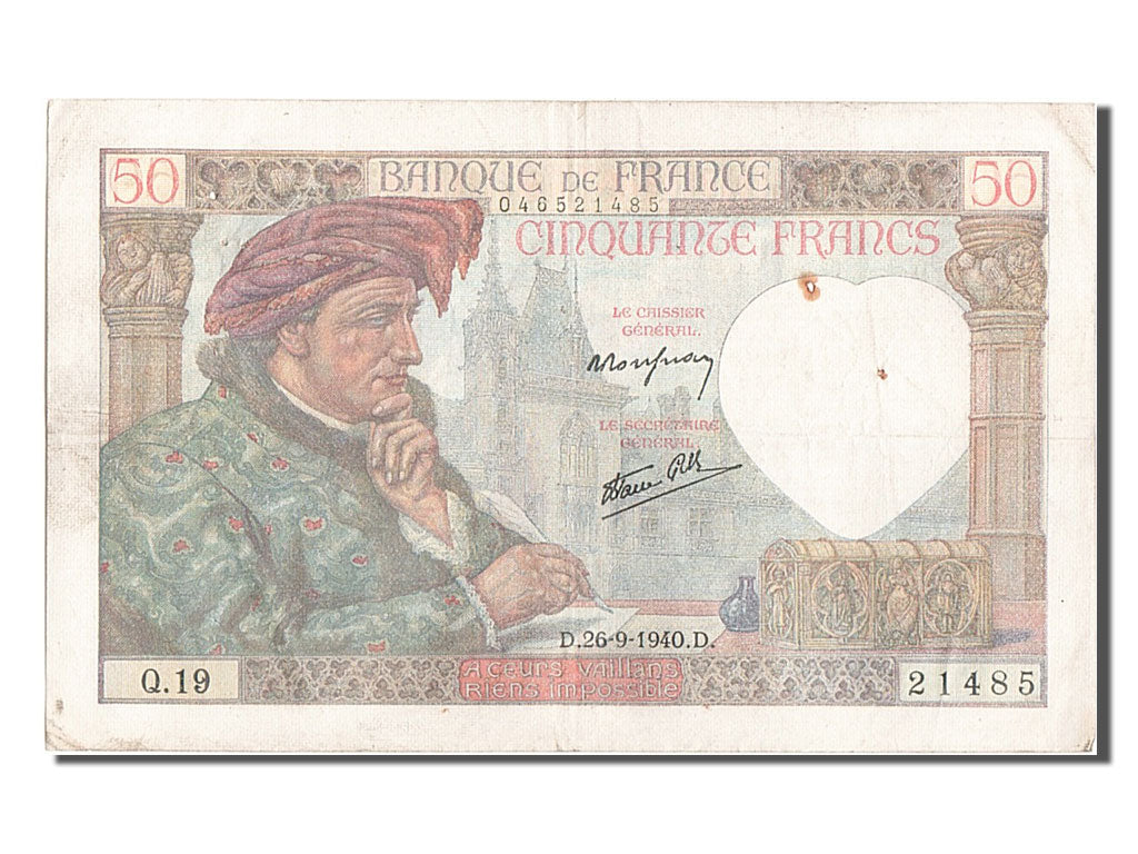 Billete, Francia, 50 Francs, 50 F 1940-1942 ''Jacques Coeur'', 1940, 1940-09-26