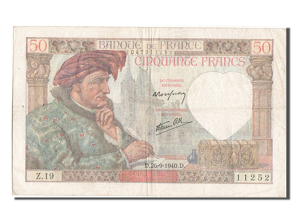 Billet, France, 50 Francs, 50 F 1940-1942 ''Jacques Coeur'', 1940, 1940-09-26