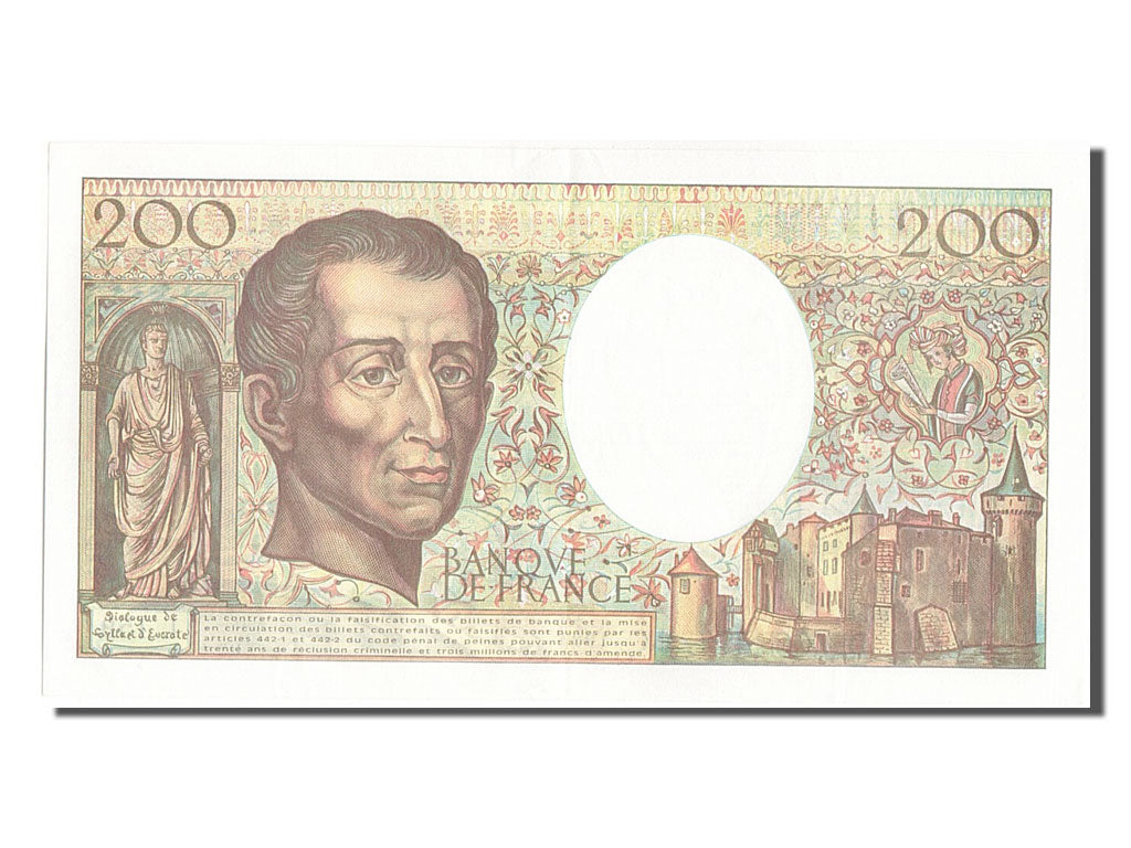 Banknote, France, 200 Francs, 200 F 1981-1994 ''Montesquieu'', 1994, AU(55-58)