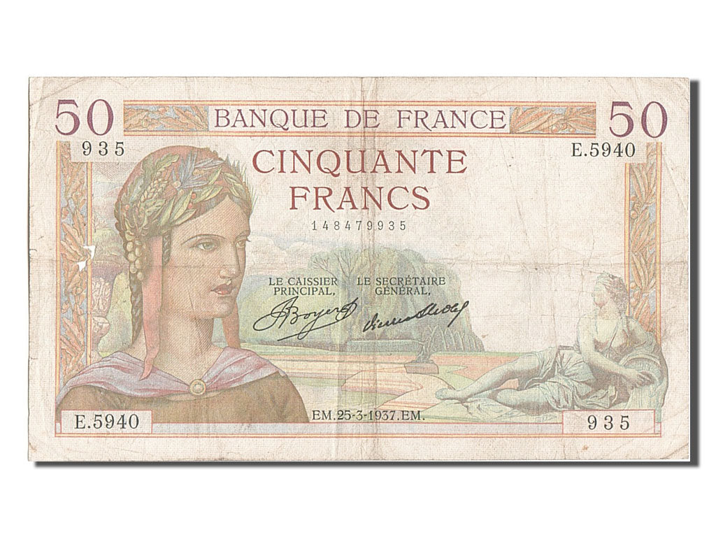 Banknote, France, 50 Francs, 50 F 1934-1940 ''Cérès'', 1937, 1937-03-25