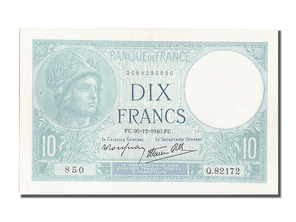 Banconote, Francia, 10 Francs, 10 F 1916-1942 ''Minerve'', 1940, 1940-12-26