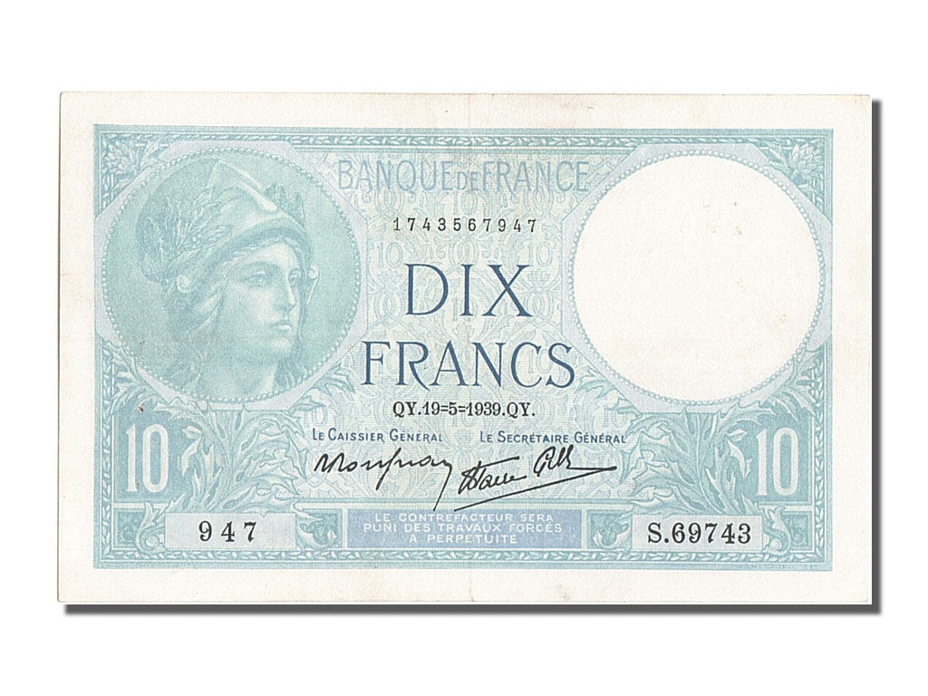 Banknote, France, 10 Francs, 10 F 1916-1942 ''Minerve'', 1939, 1939-05-19