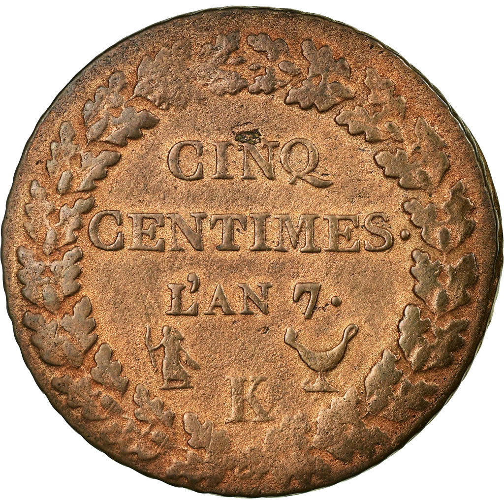 Moneda, Francia, Dupré, 5 Centimes, 1799, Bordeaux, MBC, Bronce, Gadoury:126