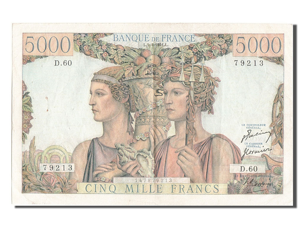 Billete, Francia, 5000 Francs, 5 000 F 1949-1957 ''Terre et Mer'', 1951