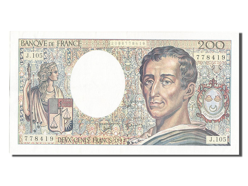 Banknote, France, 200 Francs, 200 F 1981-1994 ''Montesquieu'', 1992, UNC(60-62)