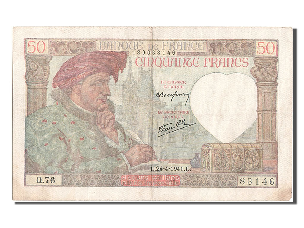 Banknote, France, 50 Francs, 50 F 1940-1942 ''Jacques Coeur'', 1941, 1941-04-24
